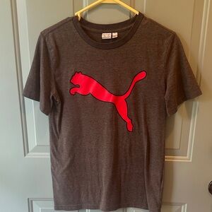 Gray Puma‎ T-Shirt with Red Logo size Large youth Smoke free